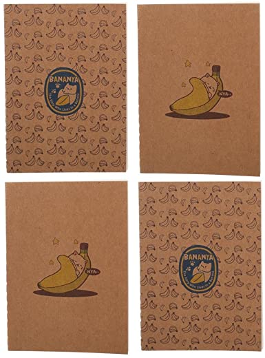 Bananya The Kitty Who Lives In A Banana Set of 4 Pocket Field Note Journals 5.5