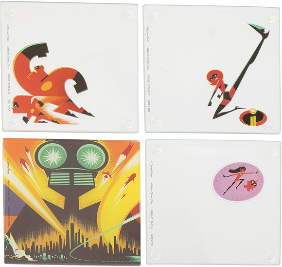 Vandor The Incredibles 2 4-Piece Stacking Glass Coaster Set, 4 x 4 x .25 Inches