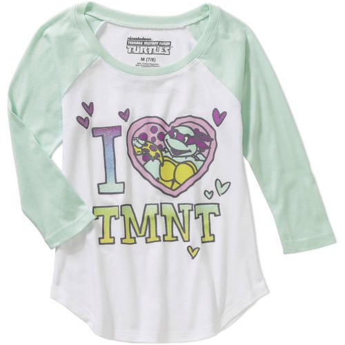Big Girls I Heart TMNT Glitter Raglan Graphic Teenage Mutant Ninja Turtles Tee T-Shirt