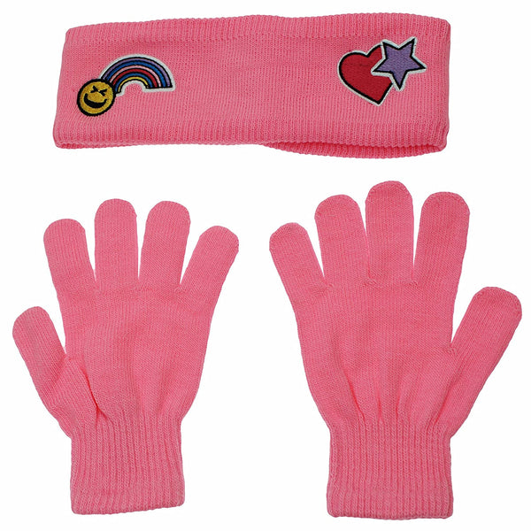 Youth Pink Girls Warm Winter Emoji Rainbow Heart Star Headband Ear Band 4-14 Gloves & Mittens