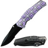 BBK 3417-PP 4.25" Purple Plaid Handle Thumb Stud Folding Knife with Belt Clip