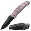 BBK 3417-RD 4.25" Pink Plaid Handle Thumb Stud Folding Knife with Belt Clip