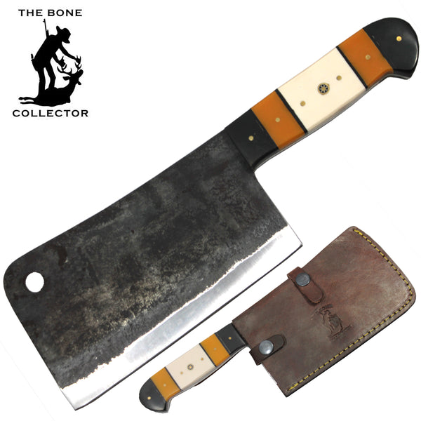 BC 878-BKBN 10.75" Bone Collector Hand Forged Bovine Handle Cleaver with Leather Sheath