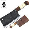 BC 878-BRBN 10.75" Bone Collector Hand Forged Bovine & Wood Handle Cleaver with Leather Sheath