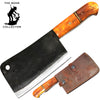 BC 878-YWBN 10.75" Bone Collector Hand Forged Yellow Bovine Handle Cleaver with Leather Sheath