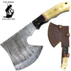 BC AXDB-34B 10" Damascus Blade Bone Collector Bovine Bone & Horn Axe with Leather Sheath