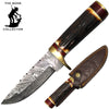 BC HKDB-24 10" Damascus Blade Bone Collector Bovine Bone Handle Hunting Knife with Leather Sheath