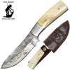 BC HKDB-38 9" Damascus Blade Bone Collector Bovine Bone Handle Hunting Knife with Leather Sheath