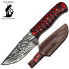BC HKDB-61 8" Bone Collector Pakkawood Wood Handle Damascus Blade Hunting Knife with Leather Sheath