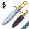 BC 858-YBNDB 15" Bone Collector Damascus Bowie Knife Yellow Bone Handle with Leather Sheath