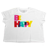 Women's Juniors White Be Happy Rainbow Graphic Tee T-Shirt