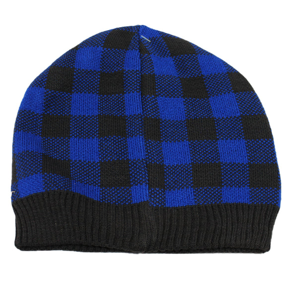 Youth 4-16 Blue Plaid Beanie Winter Hat