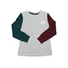 Boy's Heather Color Block Skeleton Patch Long Sleeve Tee T-Shirt