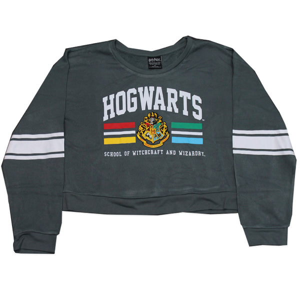 Women Juniors Grey Harry Potter Hogwarts Crop Top Sweater