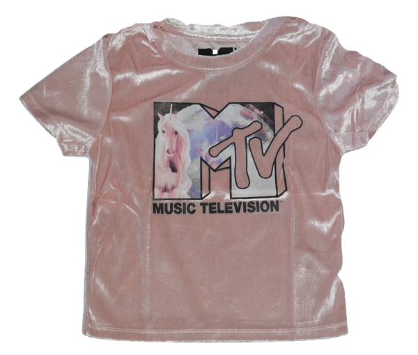 Women Juniors Pink MTV Unicorn Crop Tee T-Shirt
