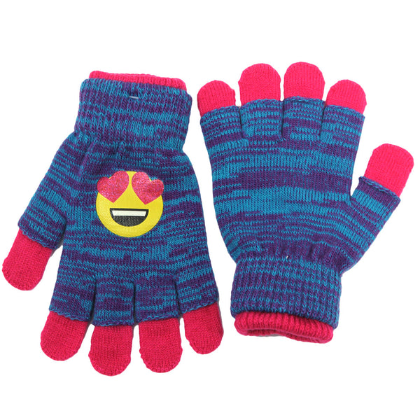 Kids Youth Emoji Heart Eyes Stripe Winter Gloves