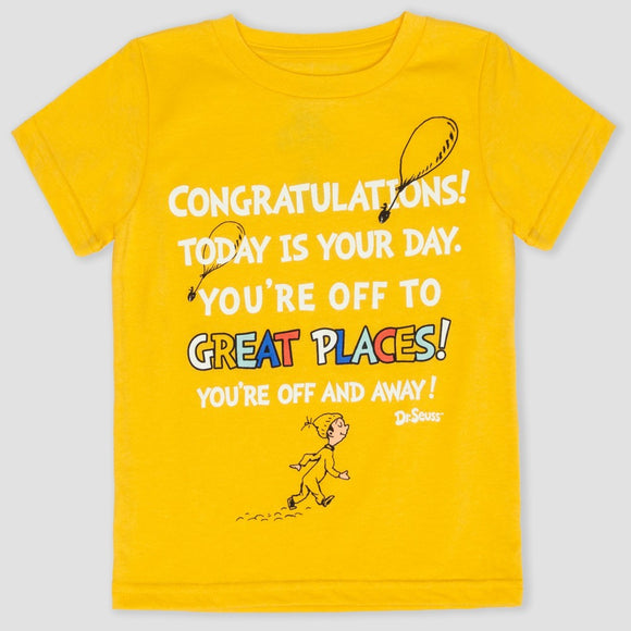 Toddler Boys' Dr. Seuss Short Sleeve Great Places Yellow Tee T-Shirt