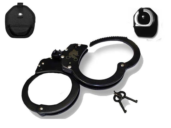 HC 010382-BK Black Double-Lock Chained Handcuffs with Case