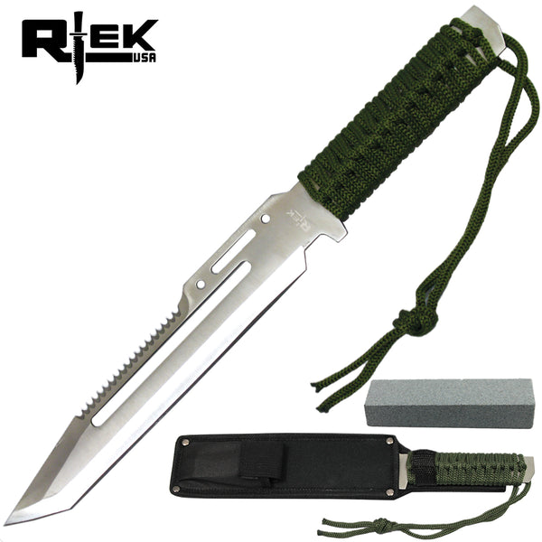 HK 7130-140S 14" Rtek Sliver Blade Cord Wrapped Combat Knife with Sheath & Sharpening Stone