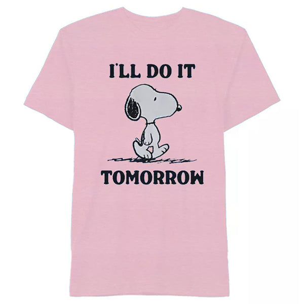 Men's Pink Peanuts Snoopy I'll Do It Tomorrow Tee T-Shirt