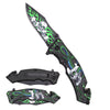 KS 1071-GN 4" Green Flaming Skull Snake Handle Assist-Open Rescue Knife with Belt Cutter & Glass Breaker
