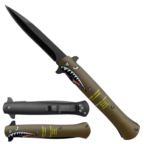 KS 1157-SH2 5" Shark Teeth WW2 Plane Assist-Open Slim Handle Folding Pocket Knife