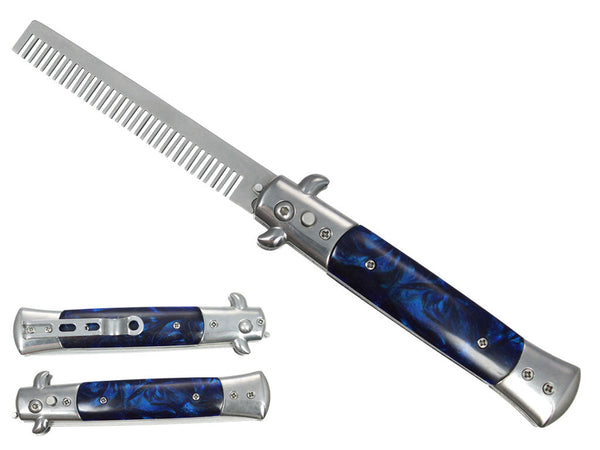 KS 1408BL-CB 4" Blue Handle Assist-Open Folding Comb Novelty