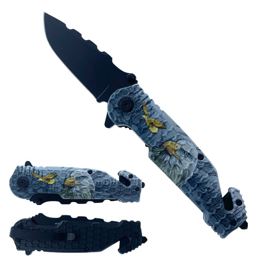 KS 1699-EG 4.75" Eagle Honeycomb Textured Handle Assist-Open Tactical Folding Knife
