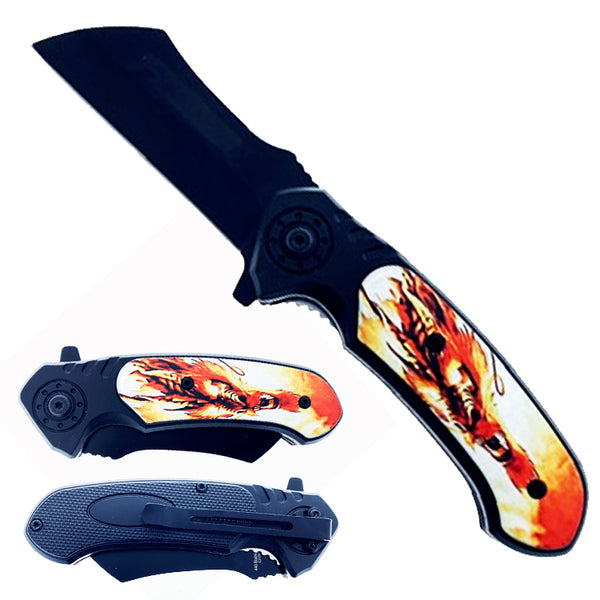 KS 1807-4 4.5" Red Dragon Handle Assist-Open Tanto Blade Folding Knife