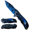 KS 1934-BL 4.5" Blue Dragon Flames 3D Texture Handle Assist-Open Folding Knife