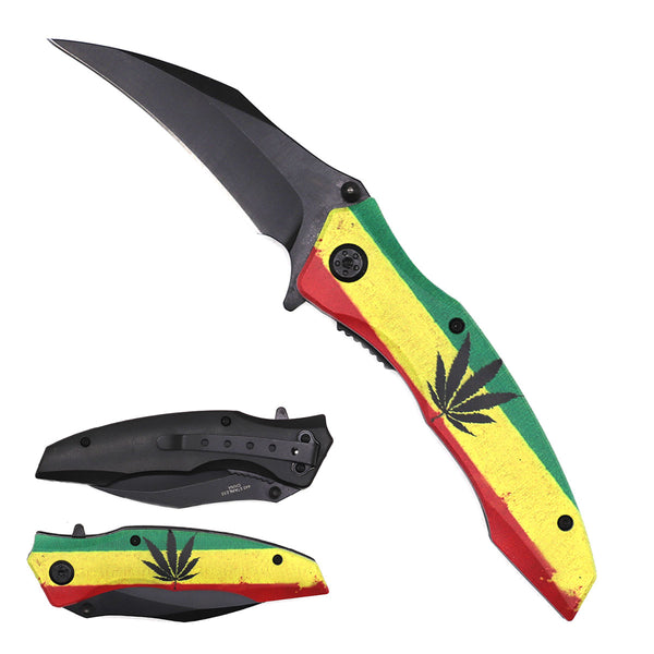 KS 1997-MA1 4.5" Assist-Open Knife - Marijuana Rasta Print Handle