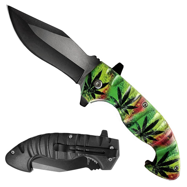KS 2610-MA2 5" Marijuana Assist-Open Curved Folding Knife with Belt Clip