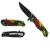 KS 30153-2 5" Rasta Marijuana Leaf Handle Assist-Open Folding Knife