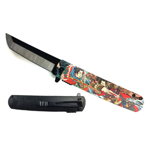 KS 61261-3 4.75" Spring Assisted Knife with Traditional Multi Color Japanese Samurai 3D Print Design