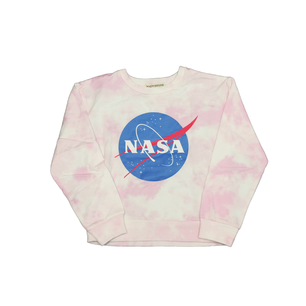 Girls' Pink Cloud Tie Dye NASA Logo Pullover Sweatshirt