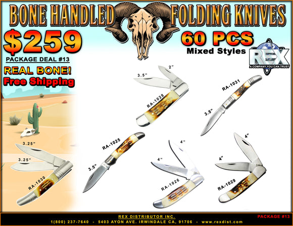 Package Deal #13 60 PCS Bone Handle Folding Knives Package Deal - Free Shipping