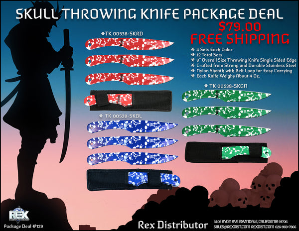PKG DEAL #129 12 Sets Skull Throwing Knife Package Deal | Free Shipping