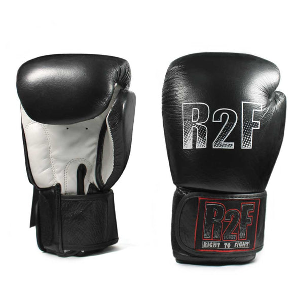 R2F-10ozBK All leather boxing gloves with wrist support