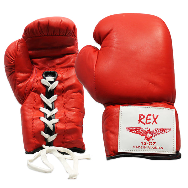 REX 401-12RD Red Leather 12 Oz Lace-up Boxing Gloves
