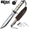 RT 2006-S 14" Rtek Survival Knife Saw-Back Blade with Kit, Compass, & Leather Sheath