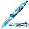 SP 537-BL 5.25" Derling Blue & White Acrylic Handle Assist-Open Folding Knife with Belt Clip
