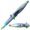 SP 537-RB 5.25" Derling Rainbow & Blue Acrylic Handle Assist-Open Folding Knife with Belt Clip