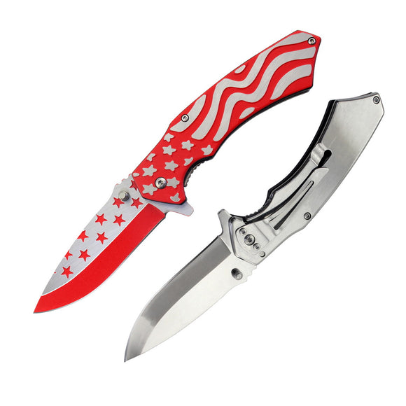 T 277289-RD 4.75″ Red USA Flag Spring Assist Titanium Coated Frame Lock Folding Knife