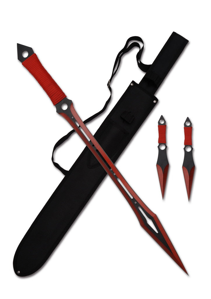Red Legendary Ninja Sword - Sword and Throwing Knife Set - Red Bladed Ninja  Swords