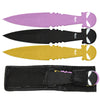 TK 031-38RB 8" Black Purple & Gold Skull Throwing Knife Set with Nylon Sheath