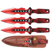 TK 090-LP38DR 8" Red Dragon Print Throwing Knife Set with Leather Sheath