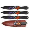 TK 091-LP38DR 8" Black Multi Color Dragon Printed Throwing Knife Set with Leather Sheath