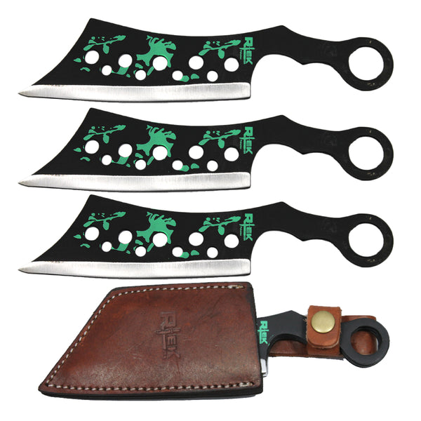 TK 096-LP38AX 8" Cleaver Zombie Print Throwing Knife Set with Leather Sheath