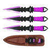 TK 099-LP38PE 8" Purple Cord Wrapped Throwing Knife Set with Leather Sheath
