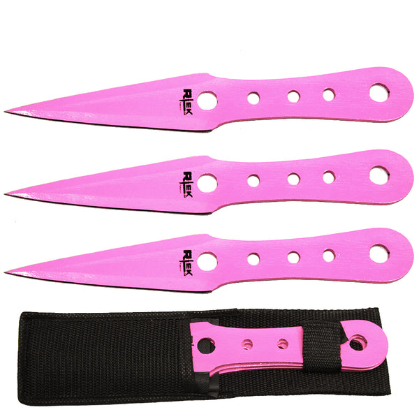TK 777-365PN 6.5" 3PCS Rtek Throwing Knife Set Pink with Sheath